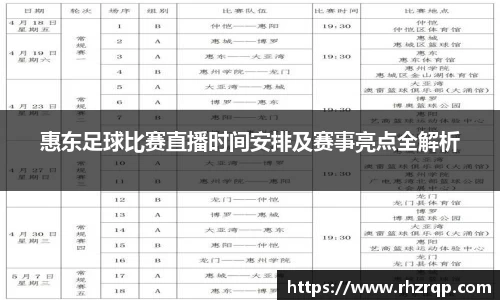 惠东足球比赛直播时间安排及赛事亮点全解析